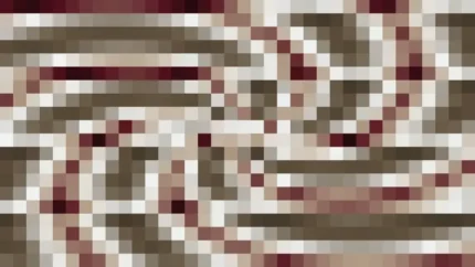 Mosaico denso de píxeles en tonos rojo y oscuro con caleidoscopio, video loop VJ para escenario de iglesia