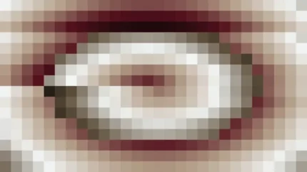Mosaico denso de píxeles en tonos rojo y oscuro con túnel, video loop VJ para escenario de iglesia