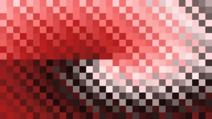 Mosaico denso de píxeles en tonos rojo con espiral, video loop VJ para escenario de iglesia