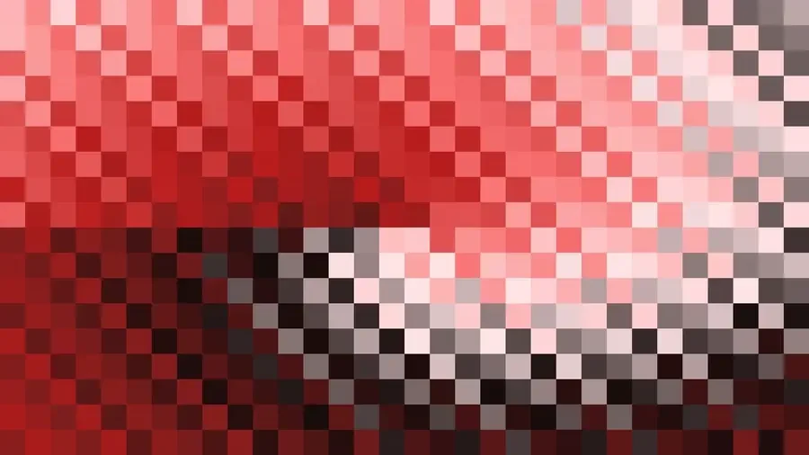 Mosaico denso de píxeles en tonos rojo con espiral, video loop VJ para escenario de iglesia