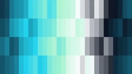 Mosaico denso de píxeles en tonos teal y aguamarina con barrido horizontal, video loop VJ para escenario de iglesia