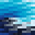Mosaico denso de píxeles en tonos teal y azul con espiral, video loop VJ para escenario de iglesia