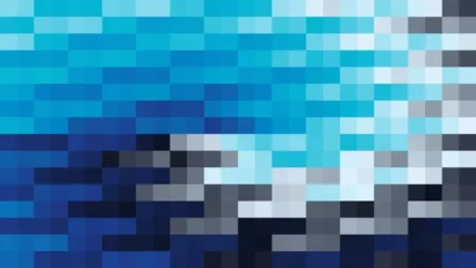 Mosaico denso de píxeles en tonos teal y azul con espiral, video loop VJ para escenario de iglesia