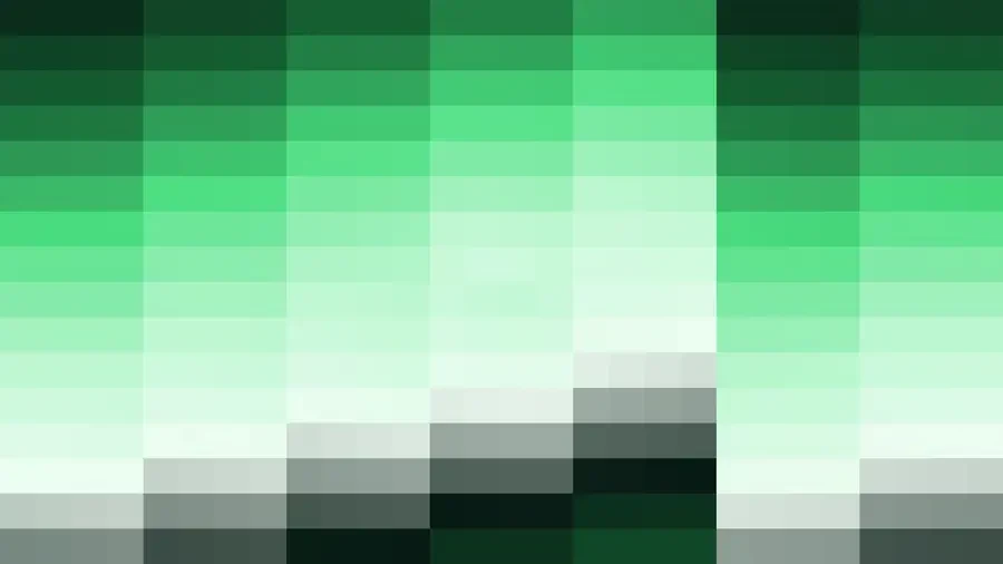 Mosaico denso de píxeles en tonos verde y menta con bandas horizontales, video loop VJ para escenario de iglesia