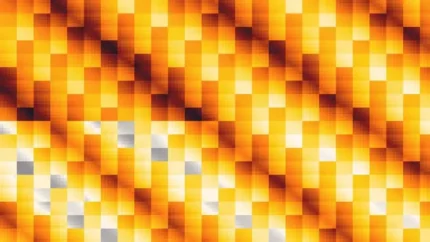 Trama de micro píxeles en tonos amarillo y naranja con prisma, video loop VJ para escenario de iglesia