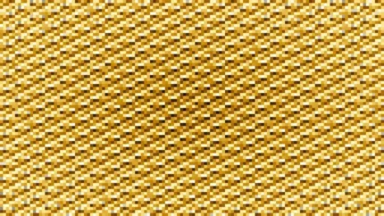 Trama de micro píxeles en tonos amarillo y terracota con destellos, video loop VJ para escenario de iglesia