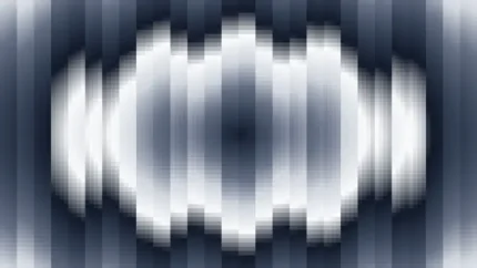 Trama de micro píxeles en tonos azul y marino con ondas concéntricas, video loop VJ para escenario de iglesia