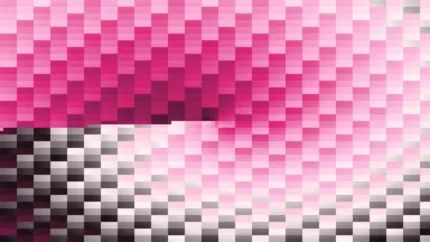 Trama de micro píxeles en tonos magenta con órbitas, video loop VJ para escenario de iglesia
