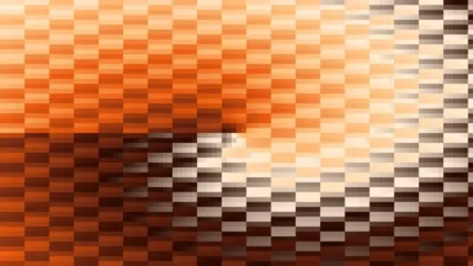 Trama de micro píxeles en tonos naranja y terracota con espiral, video loop VJ para escenario de iglesia
