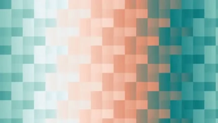 Trama de micro píxeles en tonos turquesa y melocotón con barrido horizontal, video loop VJ para escenario de iglesia