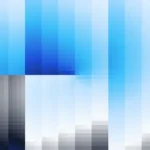 Trama fina de píxeles en tonos azul y teal con órbitas, video loop VJ para escenario de iglesia