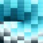 Trama fina de píxeles en tonos celeste y teal con órbitas, video loop VJ para escenario de iglesia