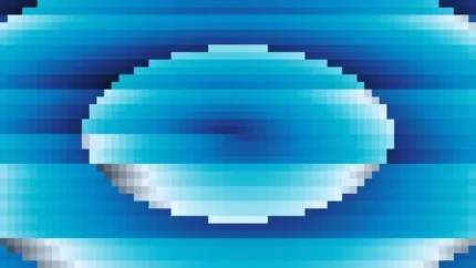 Trama fina de píxeles en tonos teal y azul con túnel, video loop VJ para escenario de iglesia