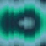 Trama fina de píxeles en tonos verde y azul con ondas concéntricas, video loop VJ para escenario de iglesia