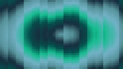 Trama fina de píxeles en tonos verde y azul con ondas concéntricas, video loop VJ para escenario de iglesia