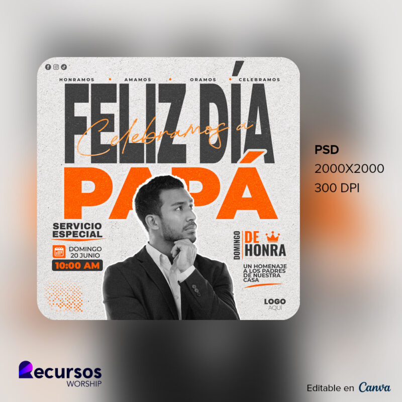Plantilla de servicio del Día del Padre grunge, diseño destacado con texto moderno