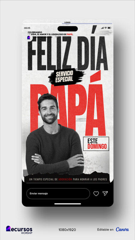 teléfono inteligente mostrando anuncio de reunión cristiana del día del padre