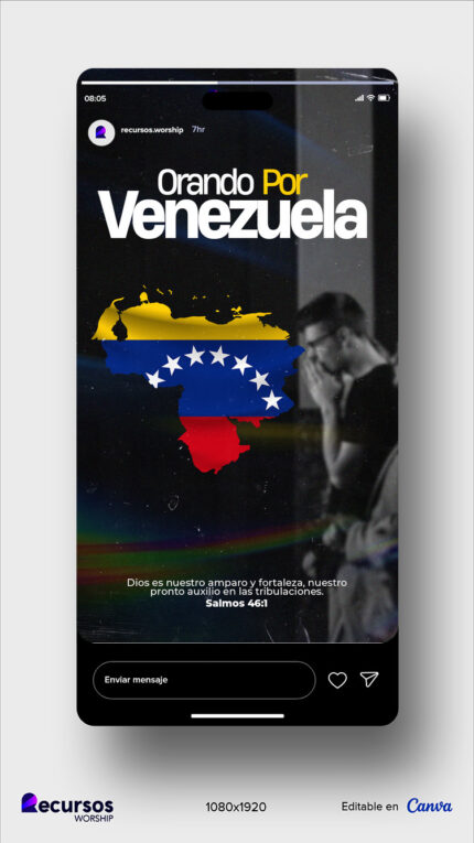 Vista en celular de una composición digital religiosa enfocada en Venezuela.