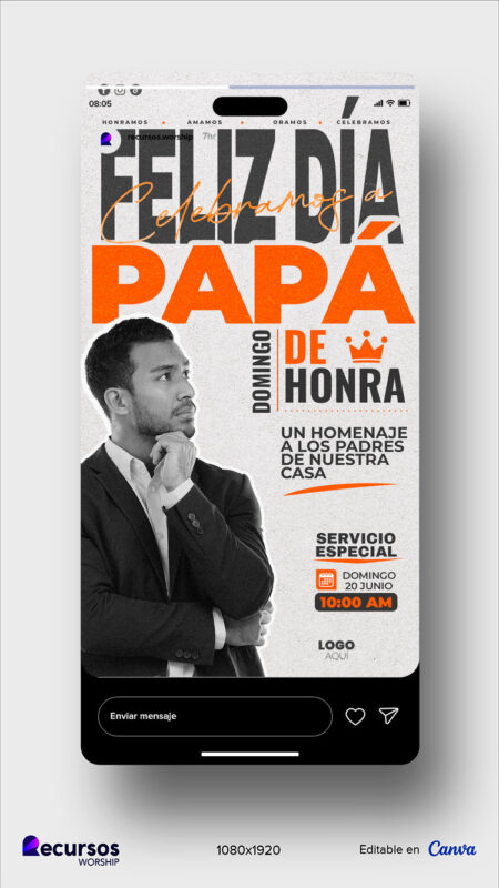 Visualización en smartphone de arte gráfico alternativo para felicitar a papá