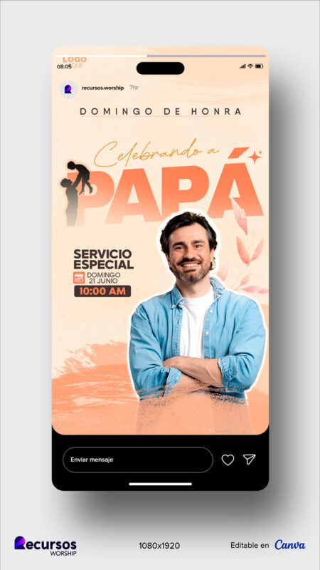 Diseño creativo vertical para servicios dominicales especiales dedicados a los padres