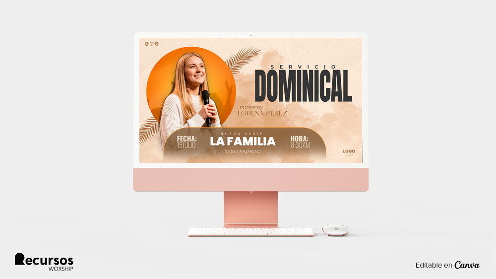Demostración de arte final para publicidad de conferencias religiosas en formato horizontal.