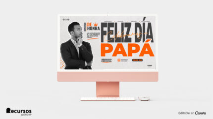 Escena de escritorio mostrando plantilla de edición profesional con tipografía moderna