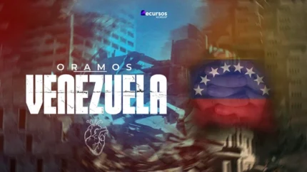 Fundo para Oração pela Venezuela | Bandeira e Edifícios, 16:9 para Projetor — miniatura, 16:9