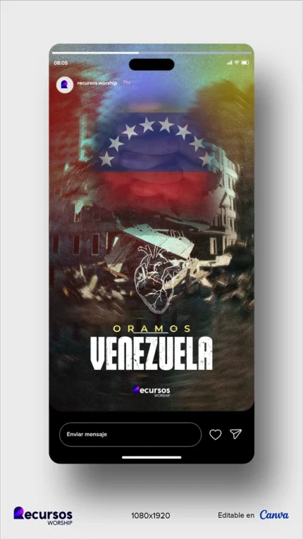 Design de Oração pela Venezuela | Bandeira Desgastada, Vertical para Stories PSD — mockup, 9:16