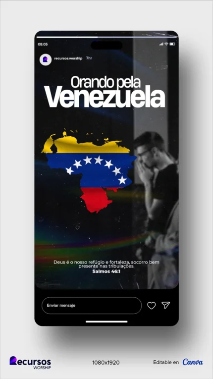 Design de Oração pela Venezuela | Texturizado, Vertical para Stories PSD — mockup, 9:16