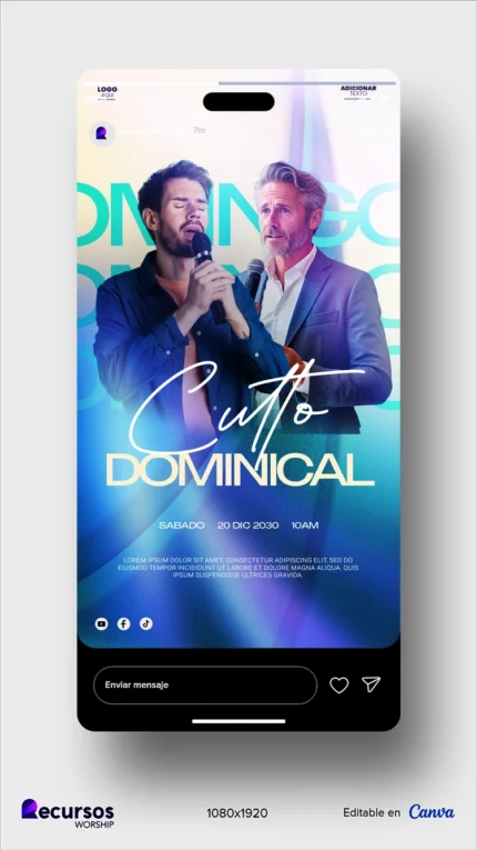 Design para Evento de Adoração Cristã Dominical Moderna | Estilo Vibrante Vertical para Stories PSD — mockup, 9:16