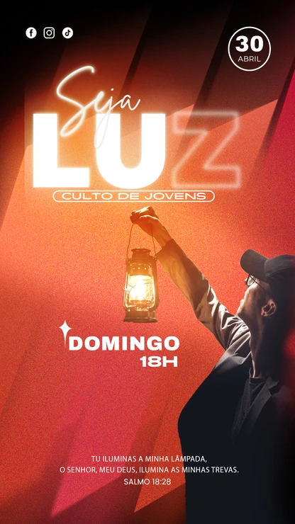 Design Culto de Jovens Eventos Luminosos | Estética Neón Vertical para Stories PSD — miniatura, 9:16