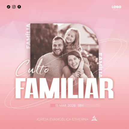 Modelo de Evento de Culto Familiar Moderno | Design Rosa Suave 1:1 para Post Canva — miniatura, 1:1