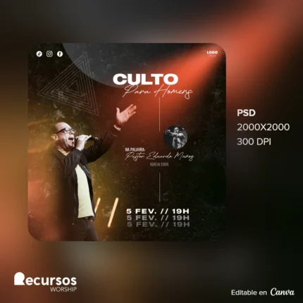 Modelo de Evento Dinâmico de Adoração para Homens | Design Grunge 1:1 para Redes Canva — mockup, 1:1