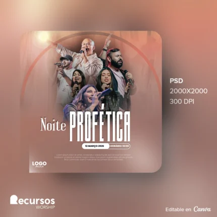 Modelo de Volante para Evento de Adoração Profética | Design Quente 1:1 para Redes Canva — mockup, 1:1