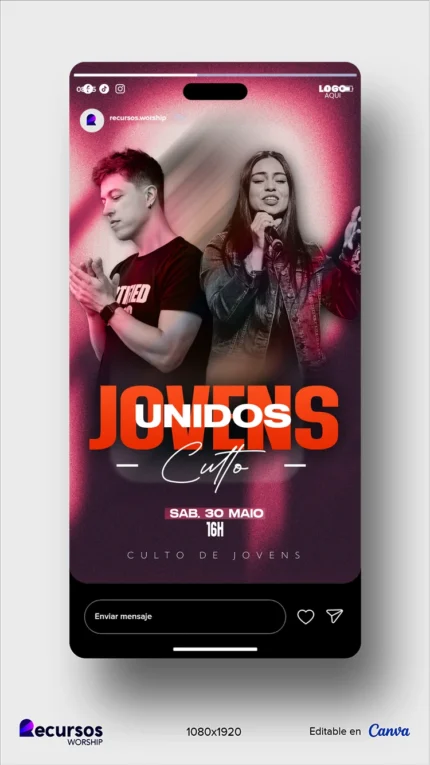 Design para Evento de Adoração Juvenil Moderno | Estilo Audaz Vertical para Stories PSD — mockup, 9:16