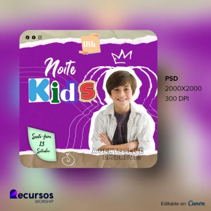 Modelo editável para noite de eventos infantis na igreja | Canva 1:1 — mockup, 1:1