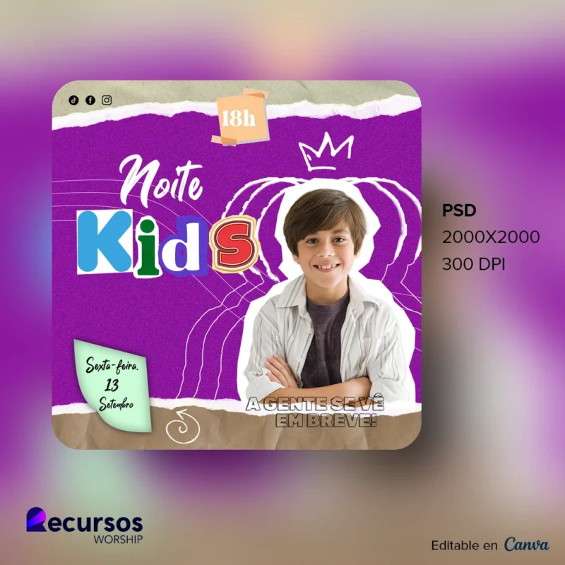 Modelo editável para noite de eventos infantis na igreja | Canva 1:1 — mockup, 1:1