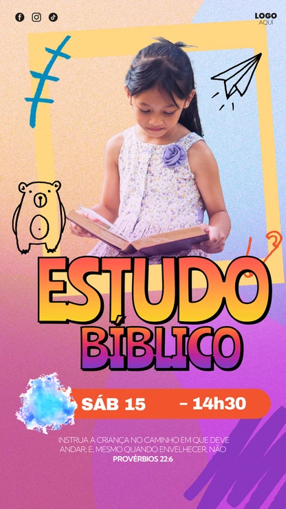 Design de Estudo Bíblico Infantil | Estética Alegre Vertical para Stories PSD