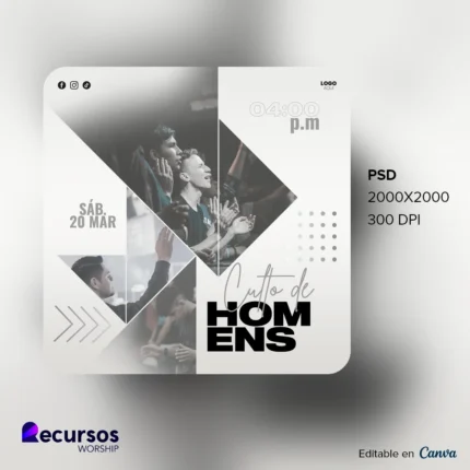 Modelo para culto de homens em igrejas cristãs | Estilo cinza moderno 1:1 no Canva — mockup, 1:1