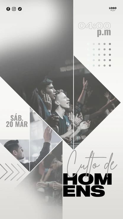 Design de Culto de Varões em Igrejas Cristãs | Estilo Minimalista Cinza Vertical para Stories PSD