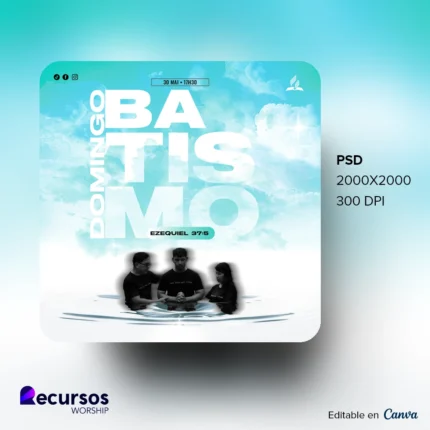 Modelo de Batismo nas Águas | Azul Moderno, Quadrado para Redes Sociais Canva — mockup, 1:1