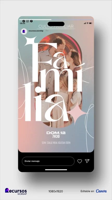Design de Culto Familiar Moderno Texturizado | Estilo Azul Vertical para Stories PSD — mockup, 9:16