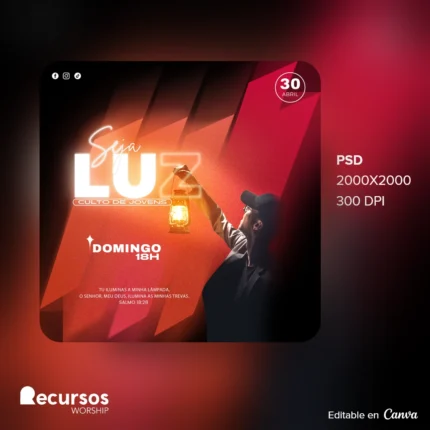 Modelo Culto de Jovens Eventos Luminosos | Estilo Neón 1:1 para Redes Canva — mockup, 1:1