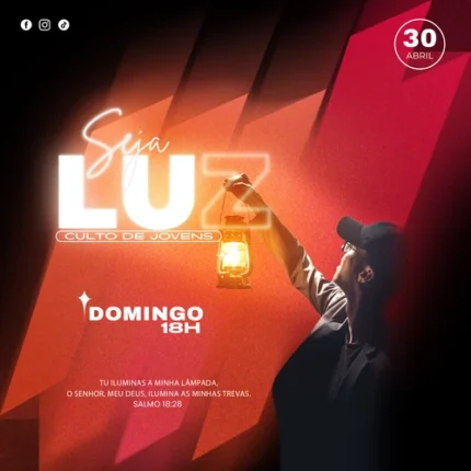 Modelo Culto de Jovens Eventos Luminosos | Estilo Neón 1:1 para Redes Canva — miniatura, 1:1
