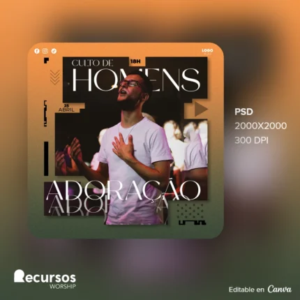 Modelo de Adoração Culto para Homens Moderno | Design Estética Escura 1:1 para Redes Canva — mockup, 1:1