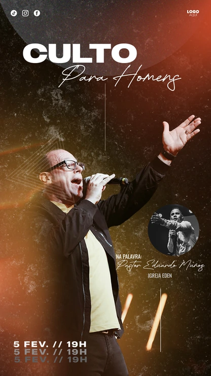 Design de Evento Dinâmico de Adoração para Homens | Estilo Audaz Vertical para Stories PSD