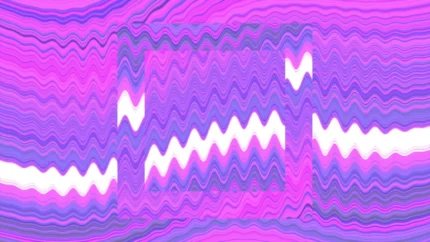 Glitchscape Symphony - Square Distortion Still — fondo abstracto horizontal cian, magenta