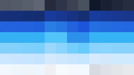 Bloques de píxeles en tonos azul y teal con bandas horizontales, imagen still VJ para escenario de iglesia