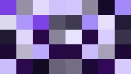 Bloques de píxeles en tonos azul y violeta con túnel, imagen still VJ para escenario de iglesia