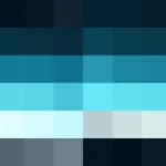 Bloques de píxeles en tonos celeste y teal con bandas horizontales, imagen still VJ para escenario de iglesia